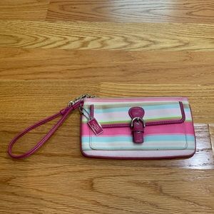 Coach striped wristlet